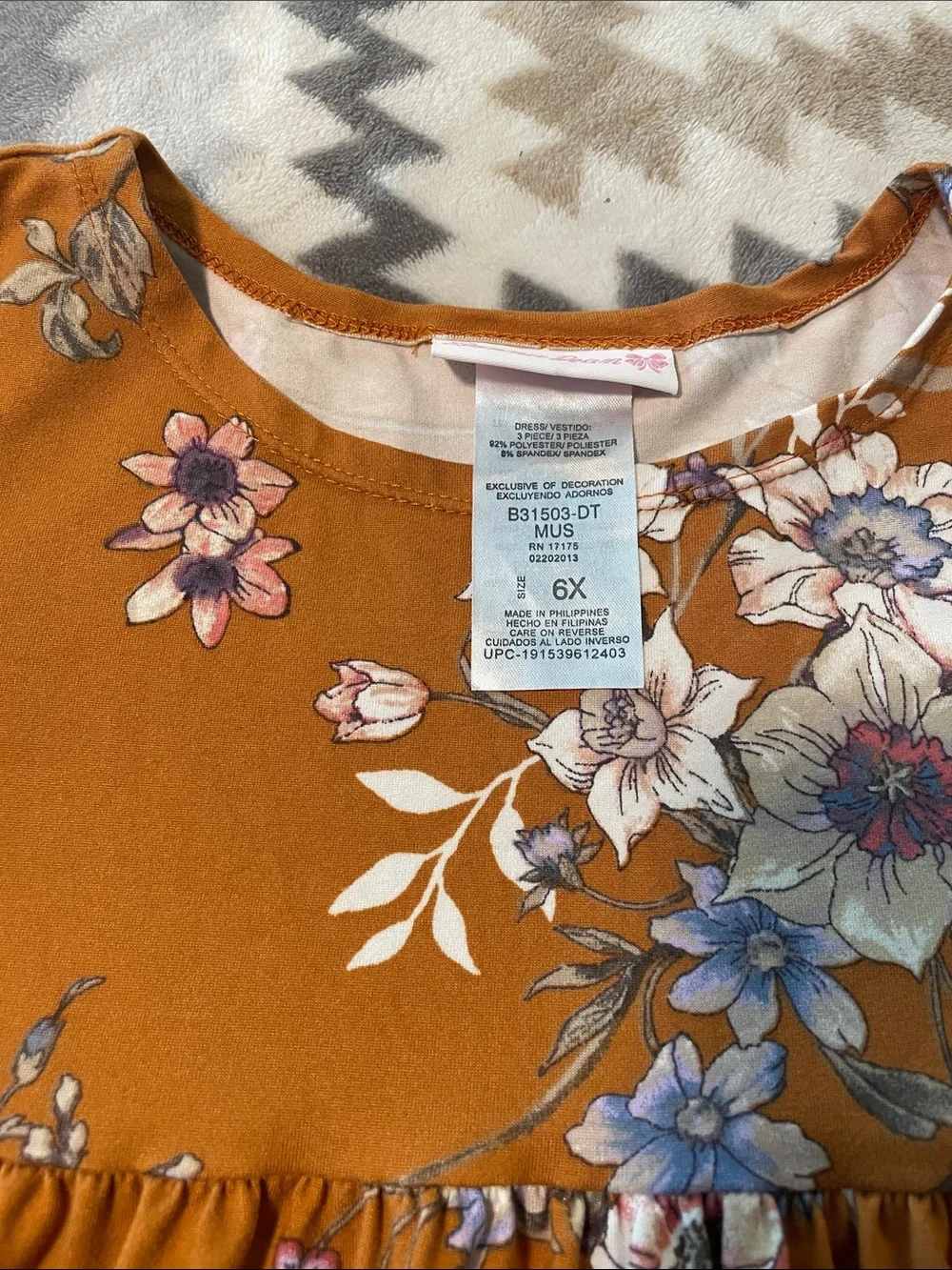 Girls fall Floral Tie-Sleeve Dress - Rust